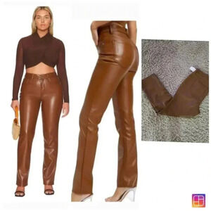 NWT Good American Better Than Leather Good Icon Pants Burnt Caramel Size 18